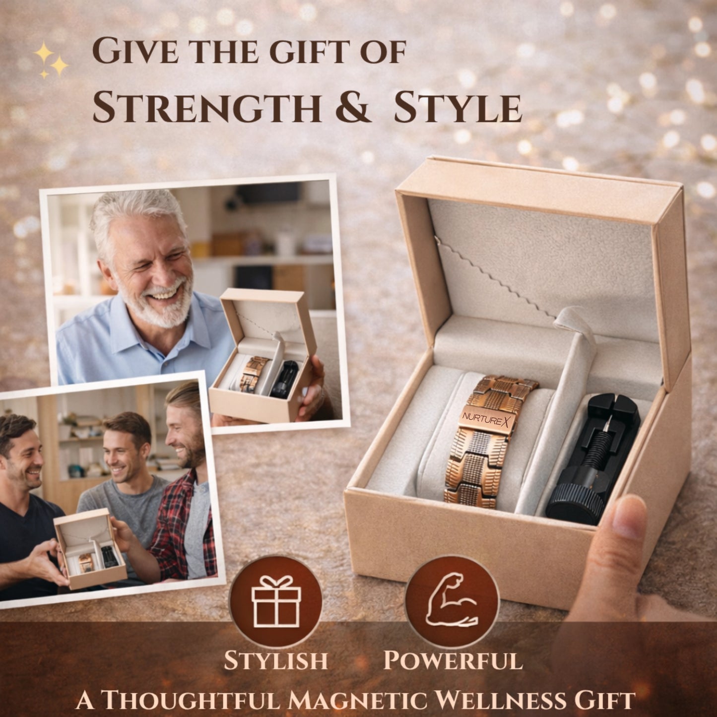 NurtureX BioFLOW Max Men's Pure Copper Magnetic Bracelet - Adjustable, 10K Gauss, Fold Over Clasp