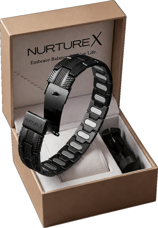 NurtureX BioFLOW Max Men's Pure Titanium Magnetic Bracelet - Adjustable, 10K Gauss, Fold Over Clasp