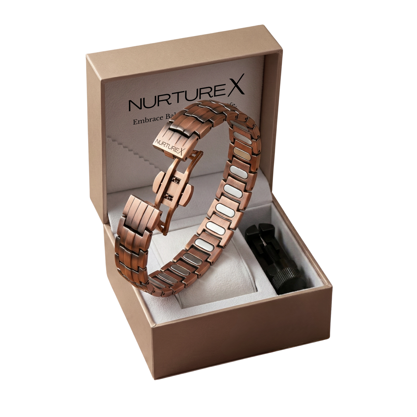 NurtureX BioFLOW Men's Pure Copper Magnetic Bracelet - Adjustable, 5K Gauss, Butterfly Clasp