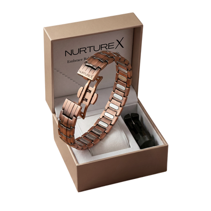 NurtureX BioFLOW Men's Pure Copper Magnetic Bracelet - Adjustable, 5K Gauss, Butterfly Clasp