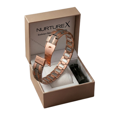 NurtureX BioFLOW Max Men's Pure Copper Magnetic Bracelet - Adjustable, 10K Gauss, Fold Over Clasp