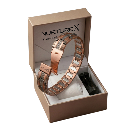 NurtureX BioFLOW Max Men's Pure Copper Magnetic Bracelet - Adjustable, 10K Gauss, Fold Over Clasp