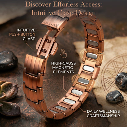 NurtureX BioFLOW Men's Pure Copper Magnetic Bracelet - Adjustable, 5K Gauss, Butterfly Clasp