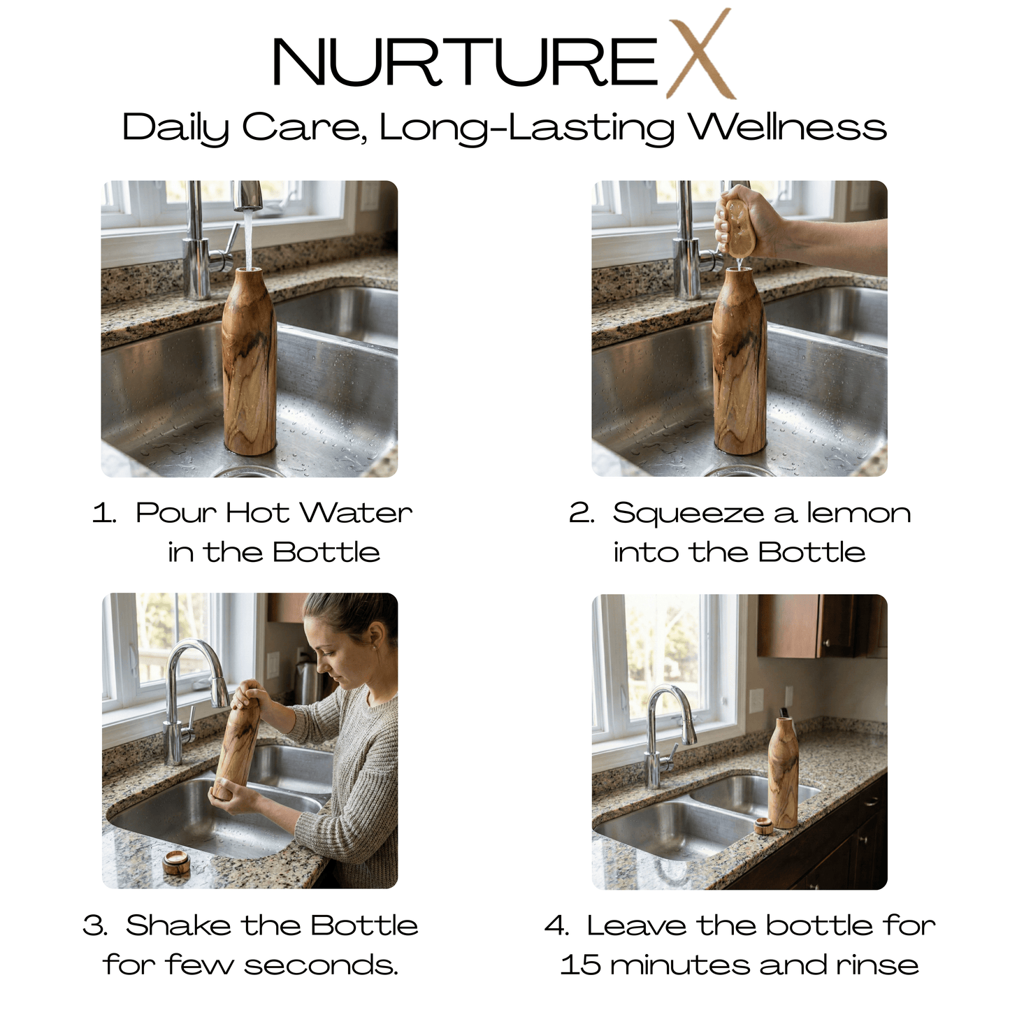 NurtureX Wooden Insulated Copper Water Bottle 32 Oz / 950 ml Handcrafted Teak Wood