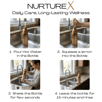 NurtureX Wooden Insulated Copper Water Bottle 32 Oz / 950 ml Handcrafted Teak Wood