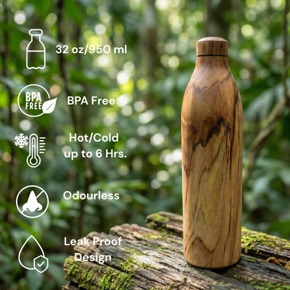 NurtureX Wooden Insulated Copper Water Bottle 32 Oz / 950 ml Handcrafted Teak Wood