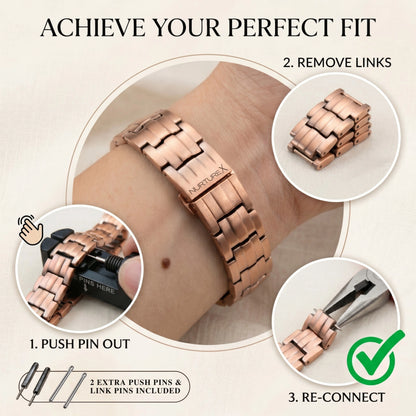 NurtureX BioFLOW Men's Pure Copper Magnetic Bracelet - Adjustable, 5K Gauss, Butterfly Clasp