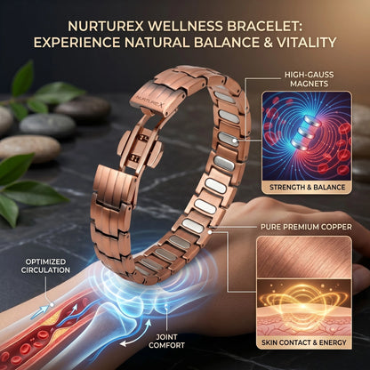 NurtureX BioFLOW Men's Pure Copper Magnetic Bracelet - Adjustable, 5K Gauss, Butterfly Clasp