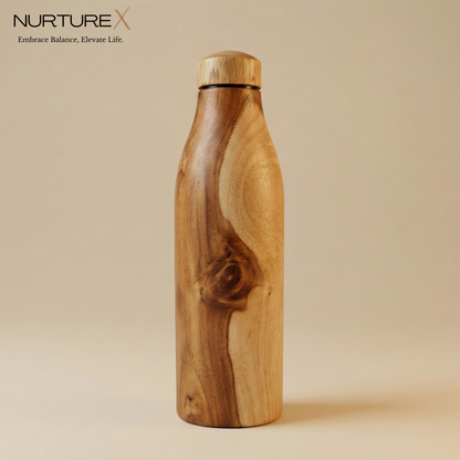 Wooden Insulated Copper Water Bottle 17 Oz / 500 ml Handcrafted Teak Wood