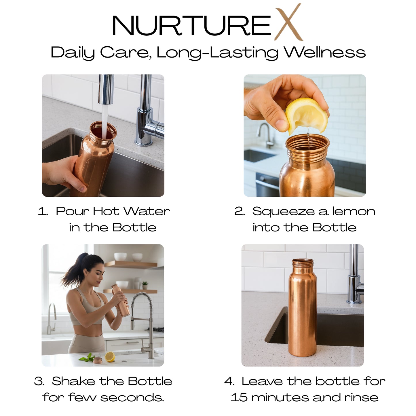 NurtureX Smooth Pure Copper Water Bottle 34 Oz. / 1 Litre