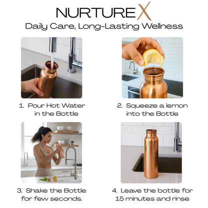 NurtureX Smooth Pure Copper Water Bottle 34 Oz. / 1 Litre