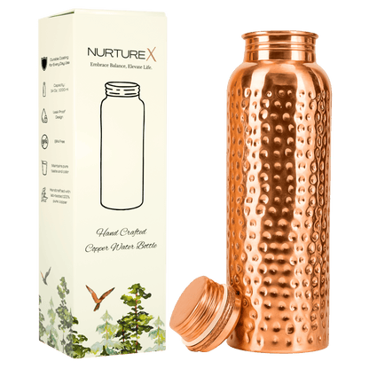 NurtureX Hammered Pure Copper Water Bottle 34 Oz. / 1 Litre