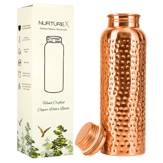 NurtureX Hammered Pure Copper Water Bottle 34 Oz. / 1 Litre