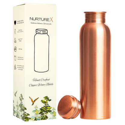 NurtureX Smooth Pure Copper Water Bottle 34 Oz. / 1 Litre