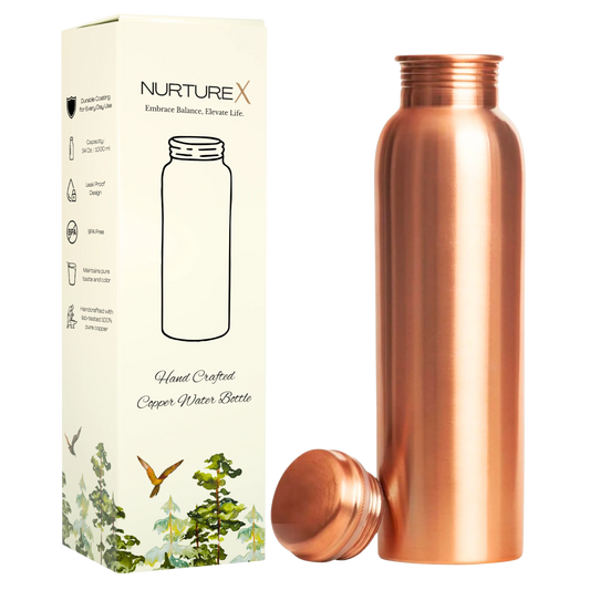 NurtureX Pure Copper Water Bottle 34 Oz. / 1 Litre (Smooth)
