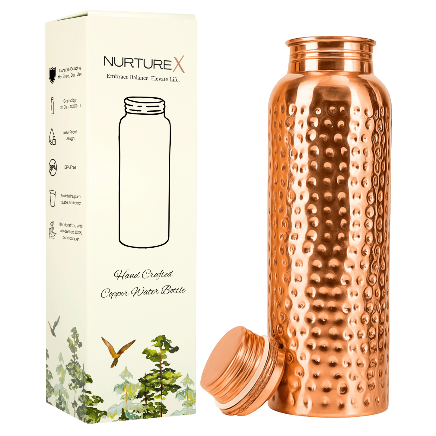 NurtureX Pure Copper Water Bottle