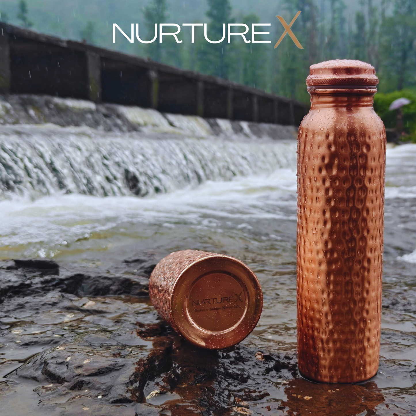NurtureX Hammered Pure Copper Water Bottle 34 Oz. / 1 Litre